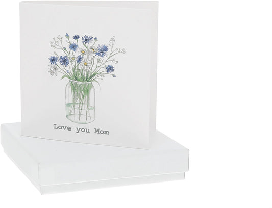 Earring-Love You Mom 4mm Sterling Silver Cubic Zirconia Stud (#26612)