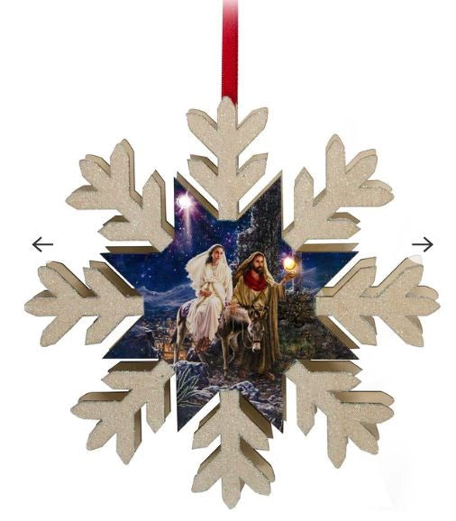 Ornament-Journey To Bethlemen 8" LED Wood Snowflake (#A2571)