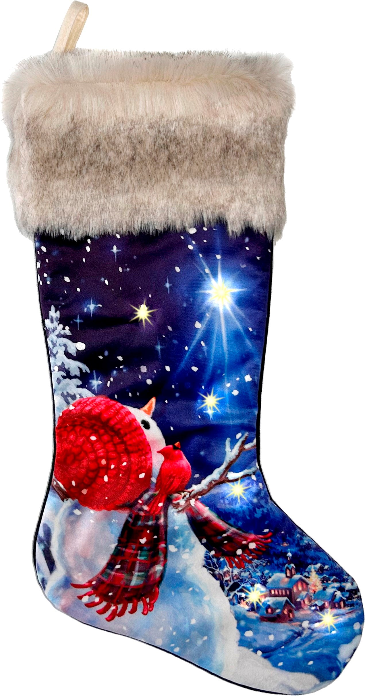 Stocking-Snowman LED w/Timer & Faux Fur Trim (23") (#LS2504)