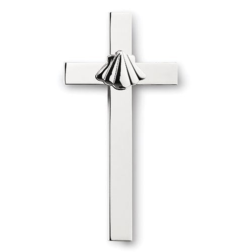 Wall Cross-Baptism w/Shell-Silver (4.75"H) (#24345)