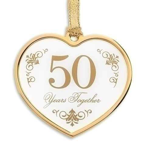 Ornament-50th Anniversary In Gift Box-Gold Accents (2.5"H) (#16419)
