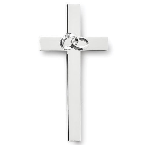 Wall Cross-Wedding Rings-Silver (4.75"H) (#11740)
