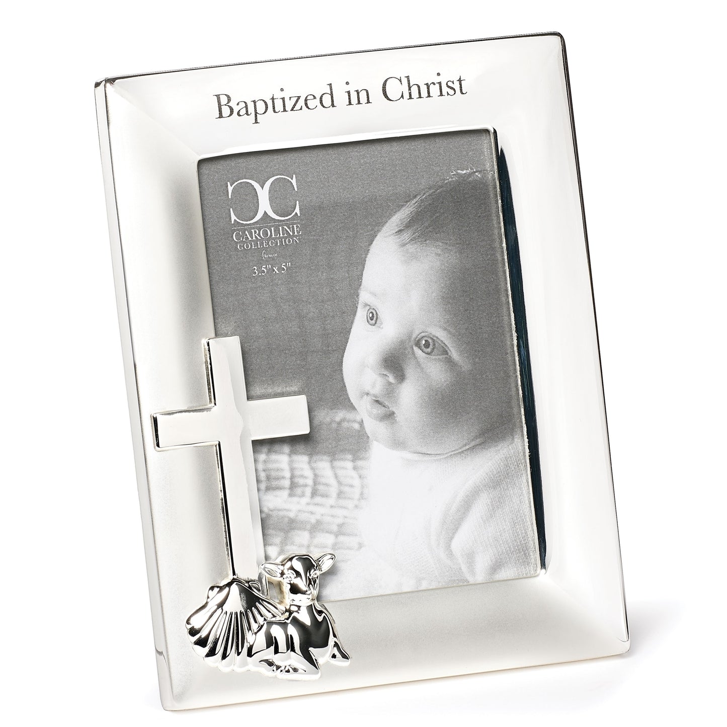 Frame-Baptized In Christ w/Cross  Shell & Lamb-Silver (6.75"H) (#24344)