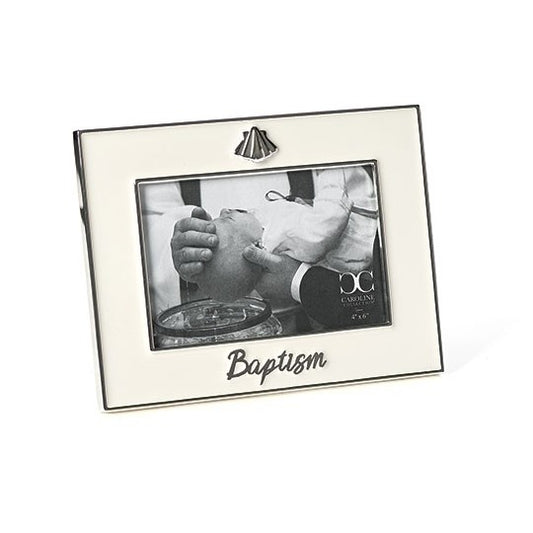 Frame-Baptism w/Shell (Hold 4" x 6")-Silver (6.25"H) (#21251)