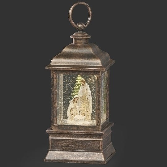 Lantern-Musical Lighted Swirl Holy Family w/Poinsetta Design (Tune: Silent Night)-9" (#138510)