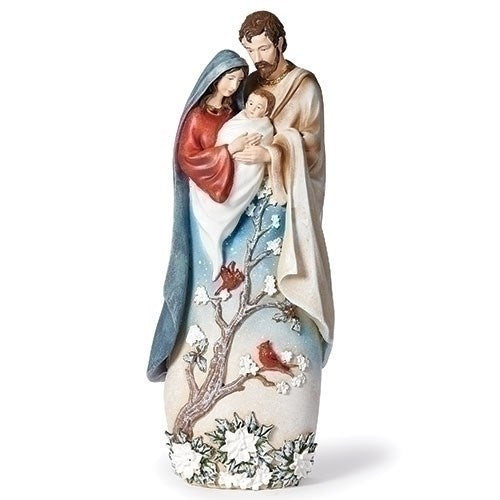 Figurine-Holy Family w/Holly Blossom & White Poinsettia (10.25") (#137684)