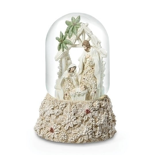 Musical Glitterdome-Holy Family w/120MM Poinsettia (Tune: Silent Night) (8"H) (#135819)