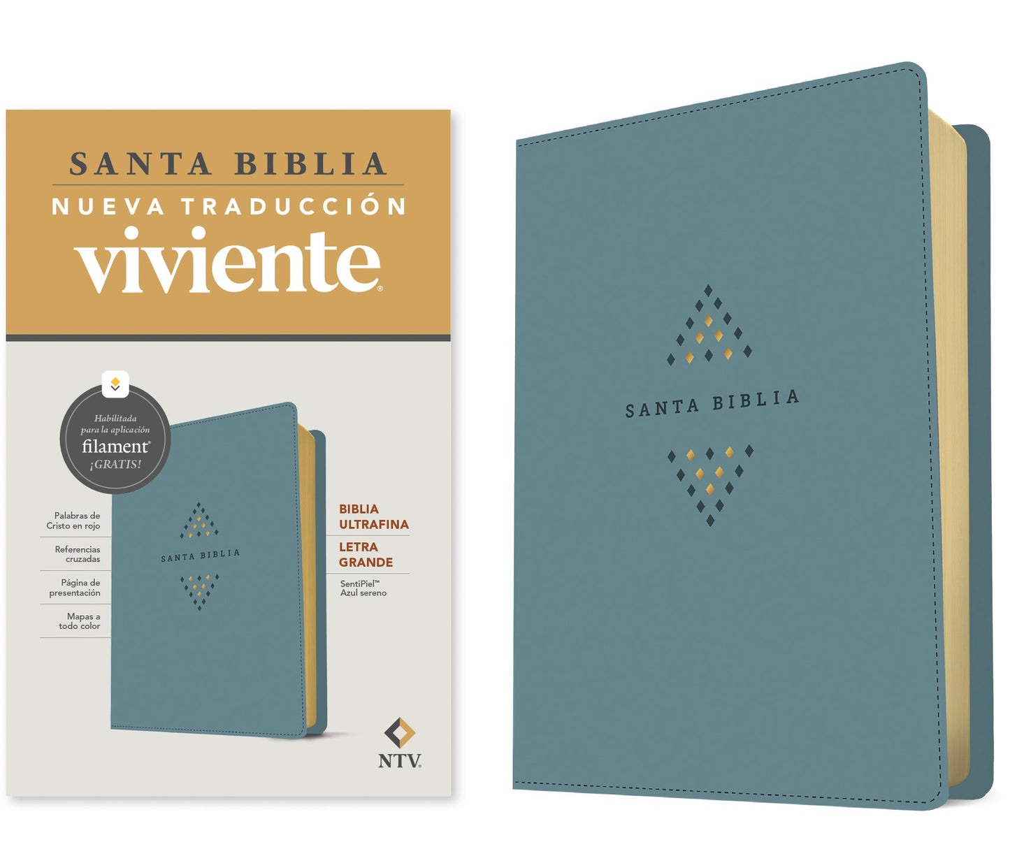 NTV Biblia Ultrafina Letra Grande Con Filament (NLT Thinline Large Print Bible  Filament-Enabled)-Blue Leatherlike