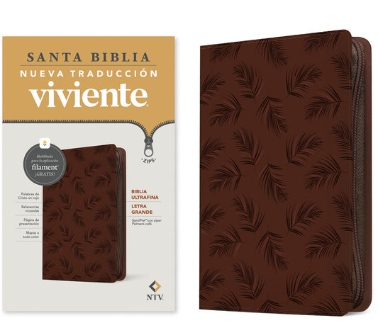 NTV Biblia Ultrafina De Ziper Con Filament (NLT Thinline Zipper Bible  Filament Enabled)-Brown Leatherlike