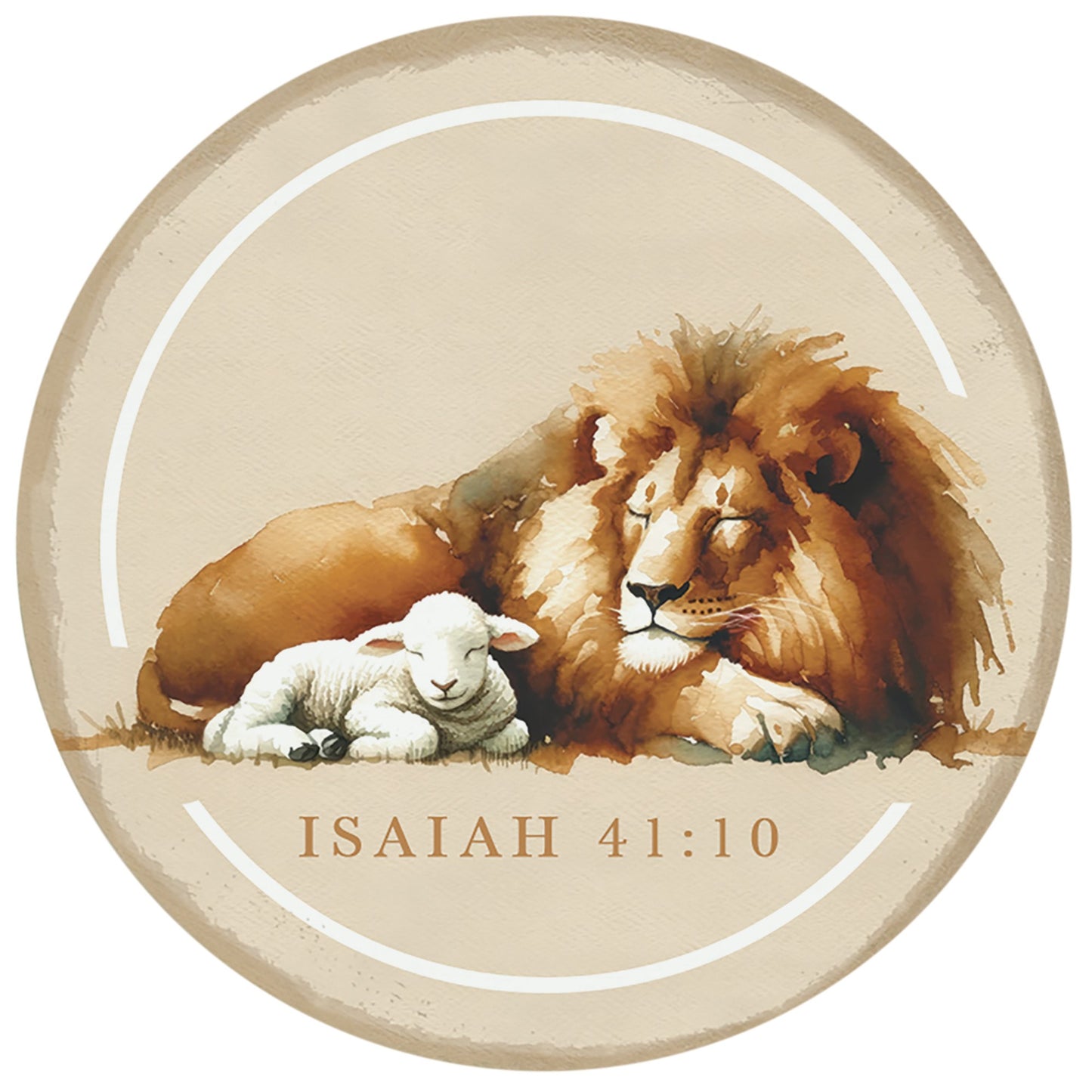 Magnet-Round-Lion Lamb Isaiah 41:10 (2.5")