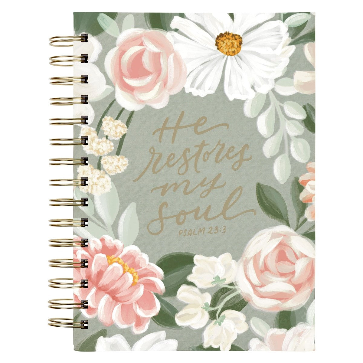 Journal Wirebound-He Restores My Soul Ps. 23:3-Green