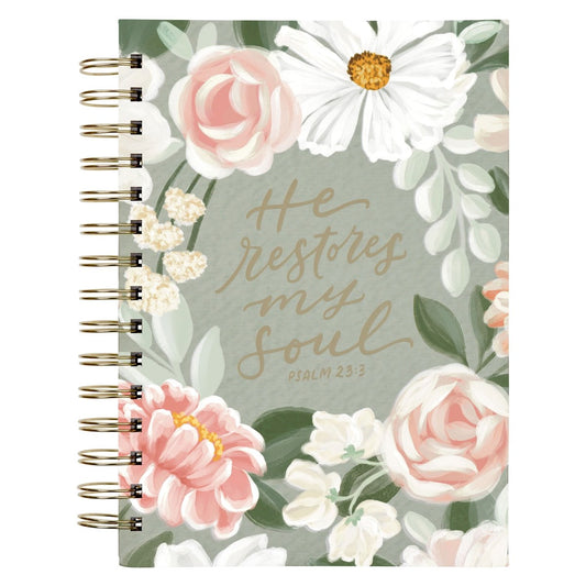 Journal Wirebound-He Restores My Soul Ps. 23:3-Green