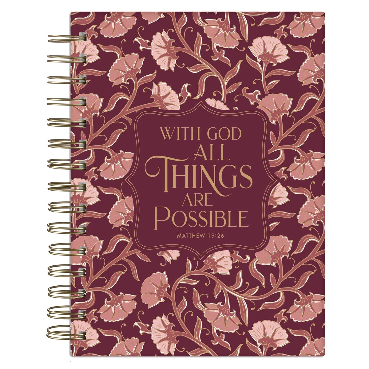 Journal Wirebound-With God Matt. 19:26-Pink Floral