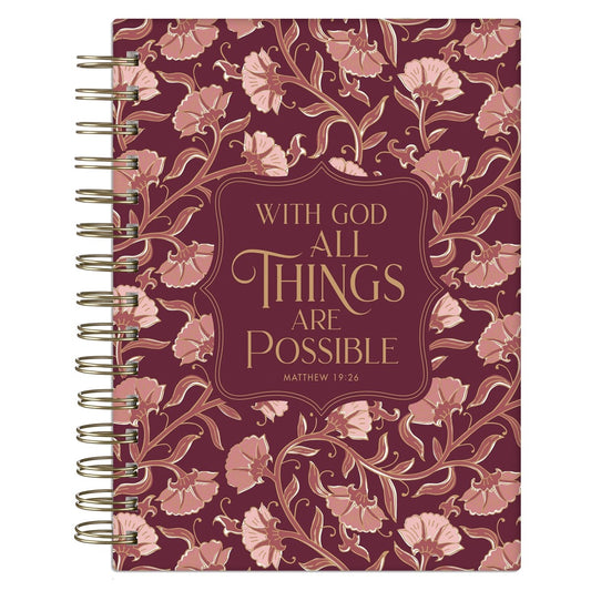 Journal Wirebound-With God Matt. 19:26-Pink Floral