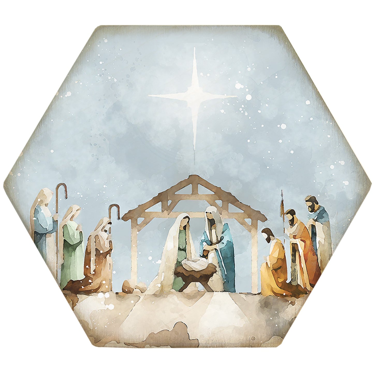 Coaster-Honeycomb-Watercolor Nativity Scene (4.5" x 3.785")