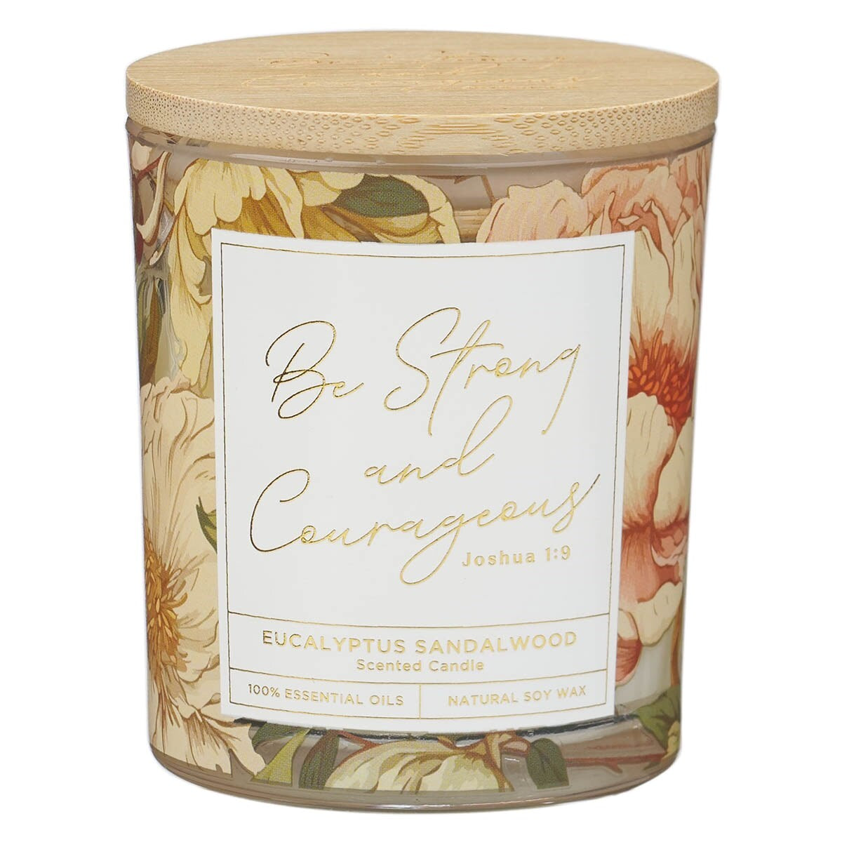 Candle-Strong & Courageous (Joshua 1:9)-Glass w/Bamboo Lid