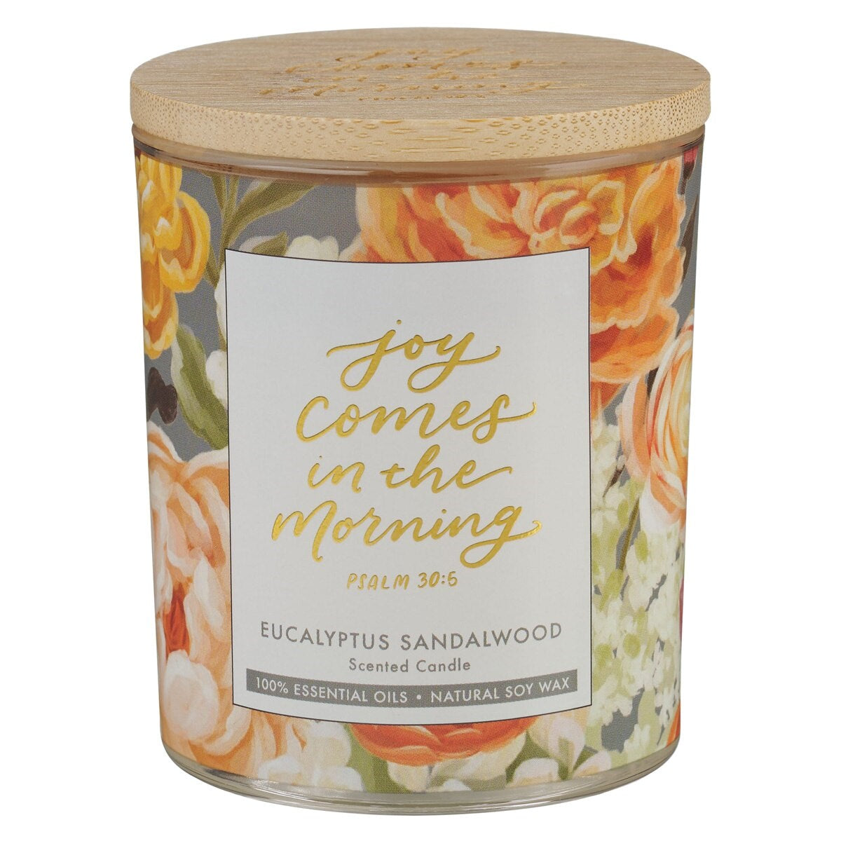 Candle-Joy Comes In The Morning (Psalm 30:5)-Glass w/Bamboo Lid