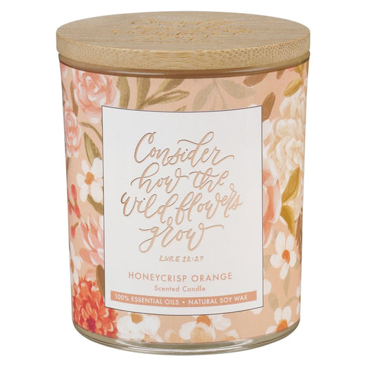 Candle-Consider How The Wildflowers Grow (Luke 12:27)-Glass w/Bamboo Lid