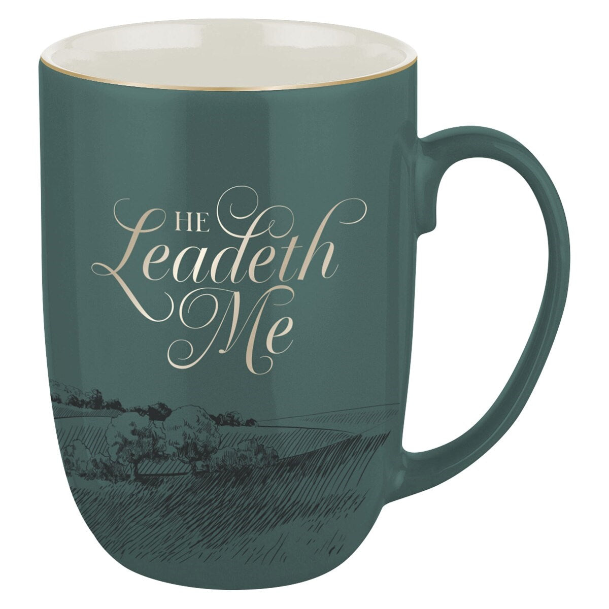 Ceramic Mug-He Leadeth Ps. 23-Green