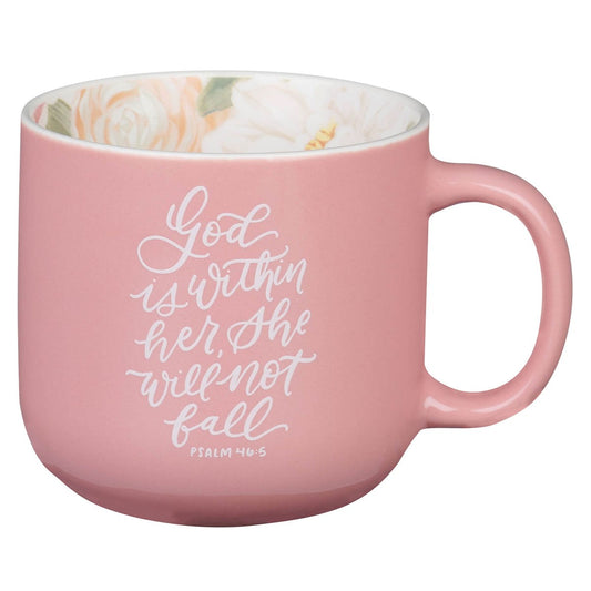 Ceramic Mug-God Is Within Her Ps. 46:5-Pink
