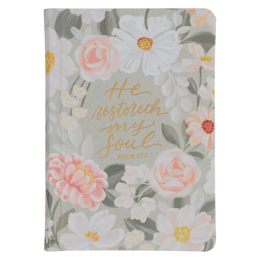 KJV Compact Bible (Psalm 23:3)-Lichen Gray Floral Faux Leather