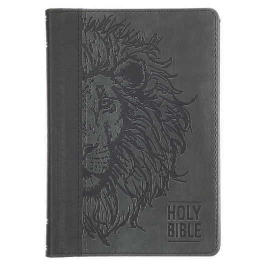 KJV Compact Bible-Black & Gray Lion Faux Leather
