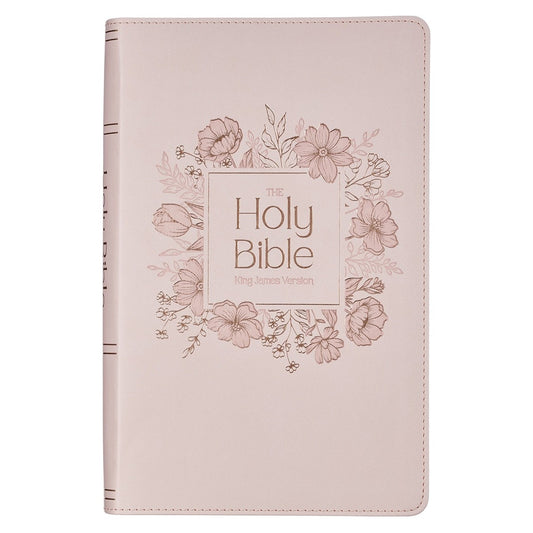 KJV Giant Print Bible-Blush Floral Faux Leather Indexed