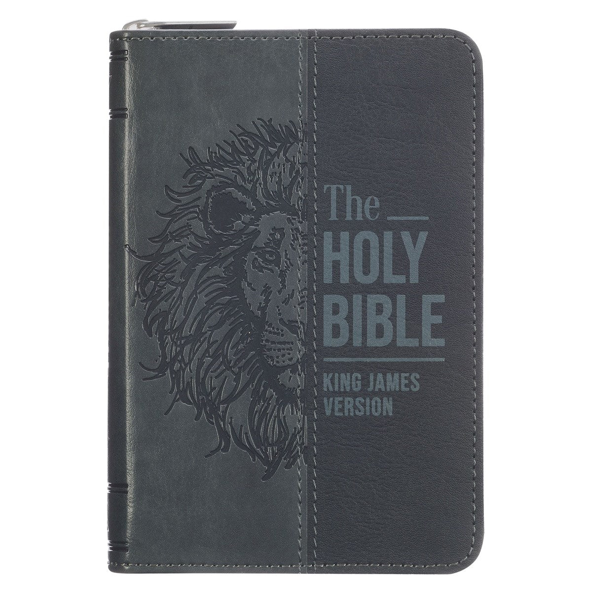 KJV Mini Pocket Bible-Black/Gray Faux Leather W/ Zipper