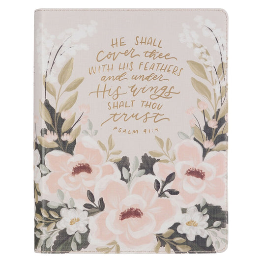 KJV Note-taking He Is Our Peace Bible (Ps. 91:4)-Cream Floral Printed Faux Leather