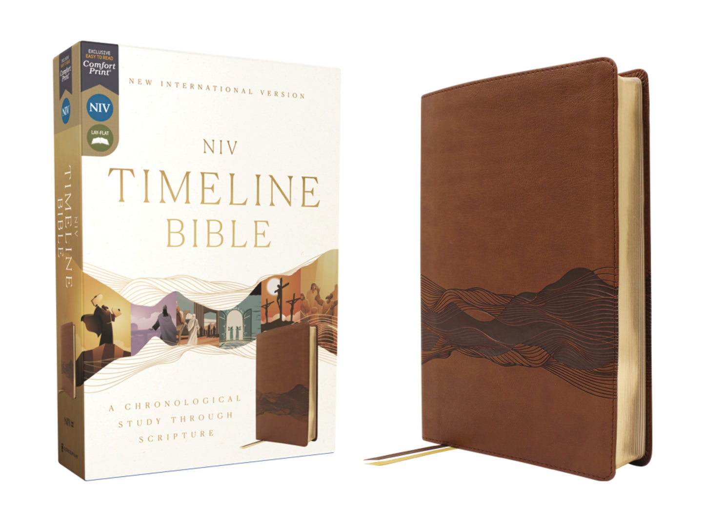 NIV Timeline Bible (Comfort Print)-Brown Leathersoft