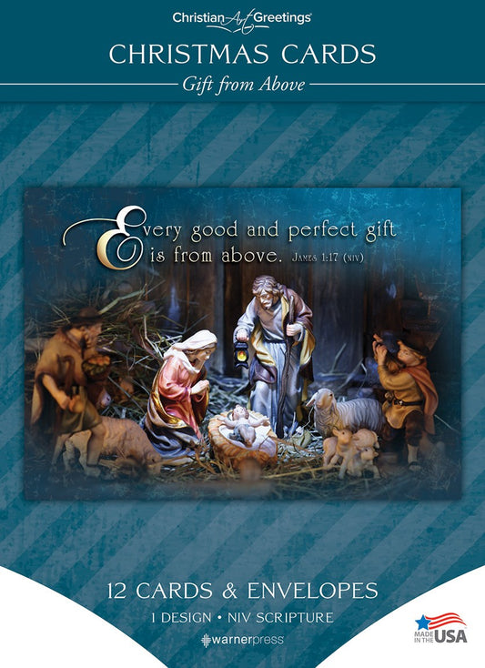 Boxed Card-Christmas: Gift From Above Solid Pack (James 1:17  NIV) (Box Of 12)