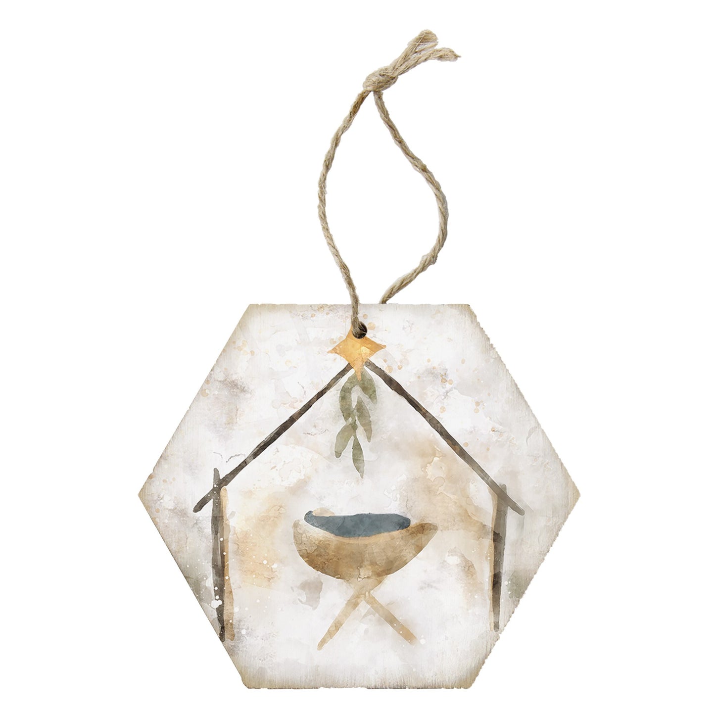 Ornament-Honeycomb-Watercolor Manger (6.875" x 4.5")