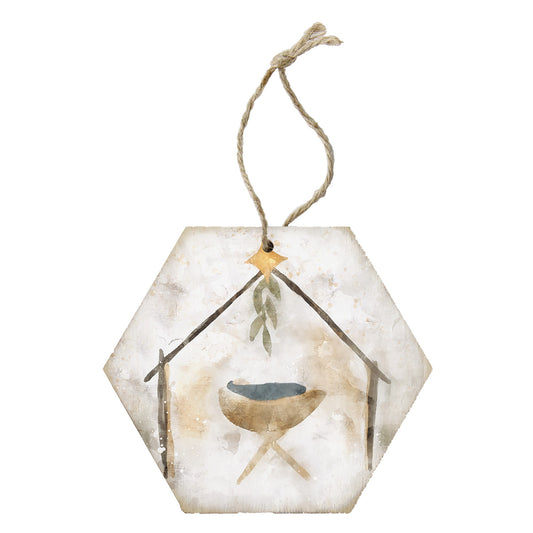 Ornament-Honeycomb-Watercolor Manger (6.875" x 4.5")