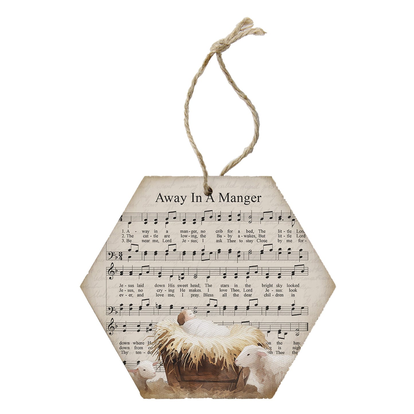 Honeycomb Ornament-Away In A Manger (4.5" x 6.875")
