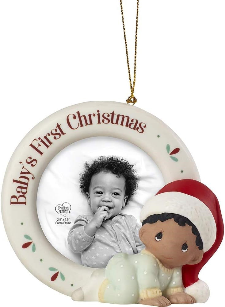 Ornament-Baby's First Christmas w/Frame (Dark Skin) (4")