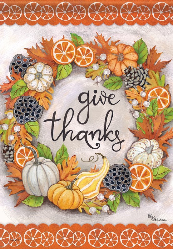 Flag-Garden-Durasoft-Give Thanks Wreath (12.5" x 18")