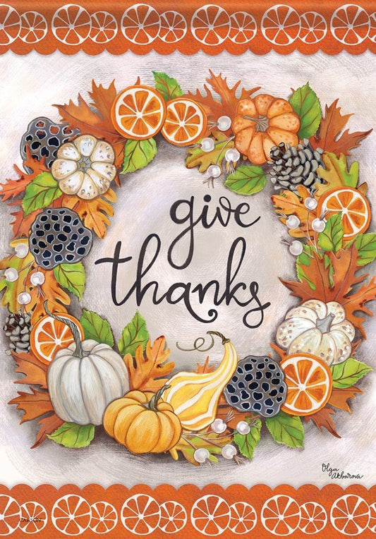 Flag-Garden-Durasoft-Give Thanks Wreath (12.5" x 18")