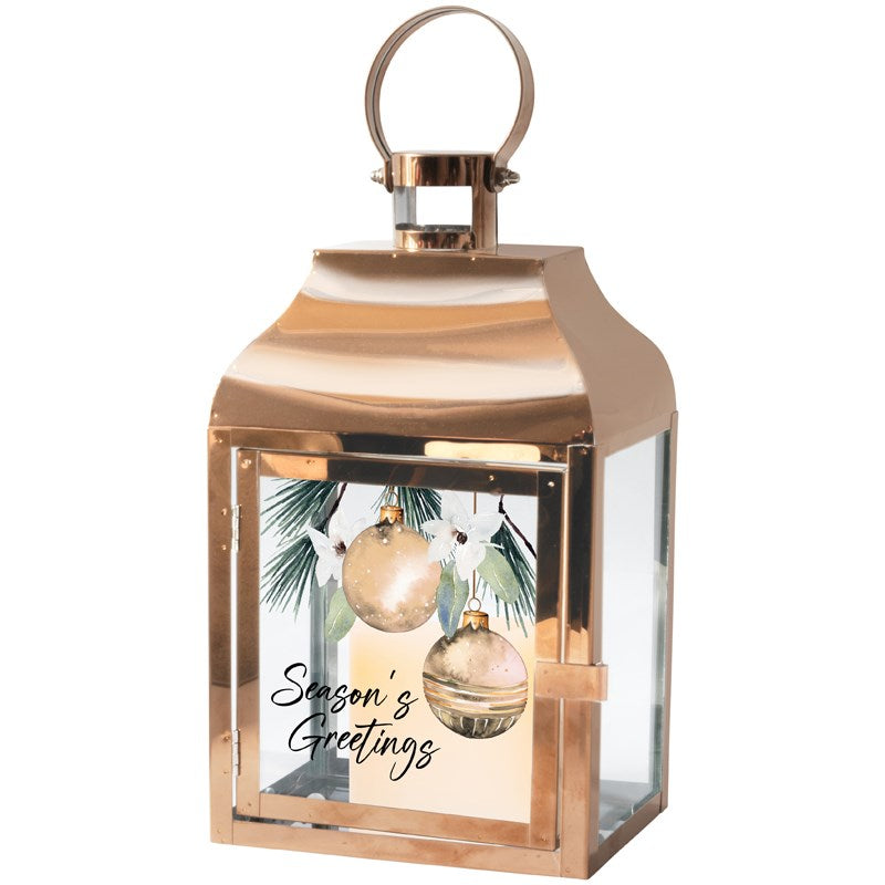 Lantern w/Flameless LED Candle & Timer-Seasons Greetings (12.25" x 6" x 4.5")