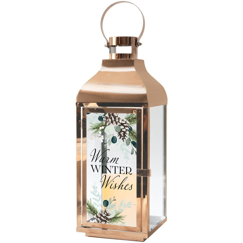 Lantern w/Flameless LED Candle & Timer-Warm Winter Wishes  (17" x 5.5" x 5.5")