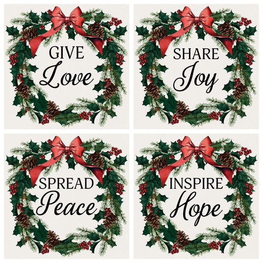 Square House Coasters-Wreath (Set of 4)