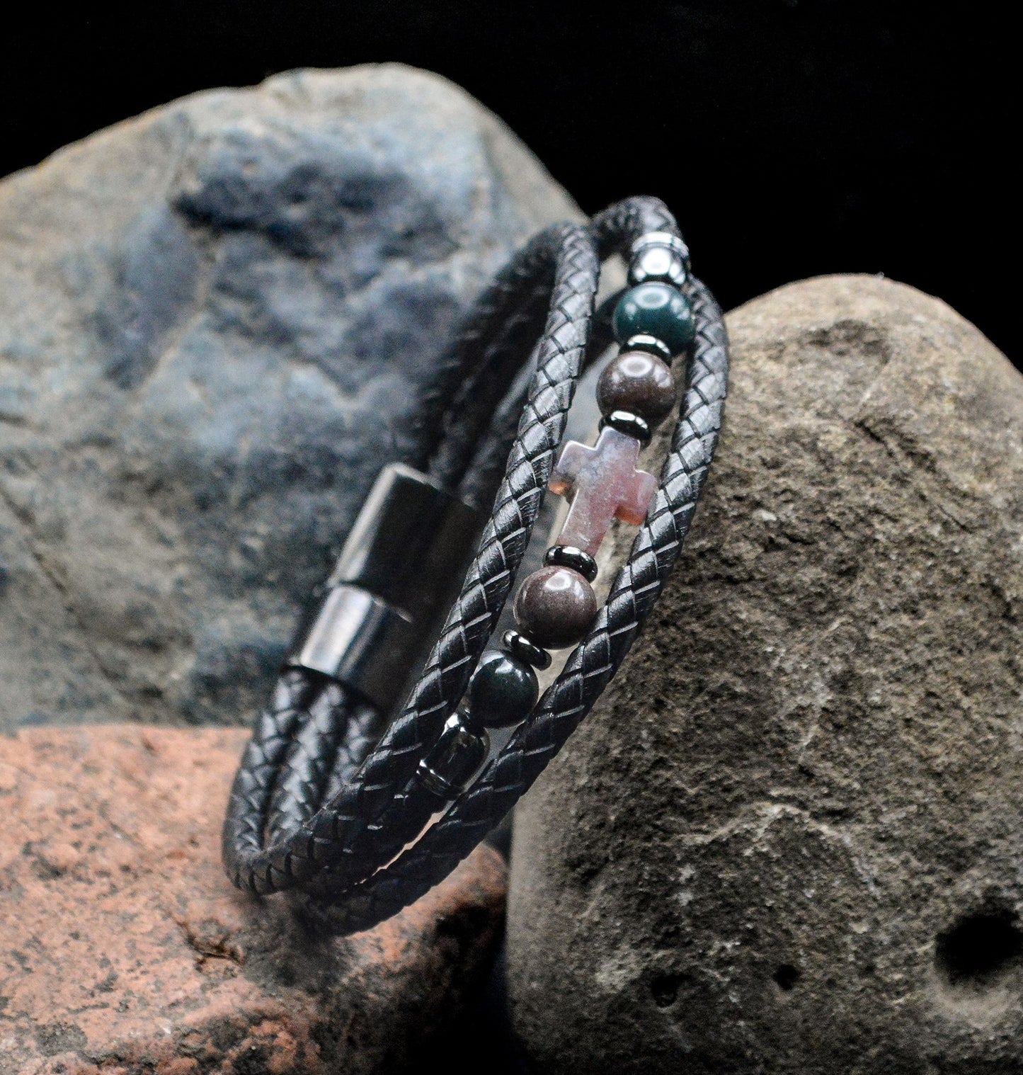 Bracelet-Eden Merry-Magnetic-Cross-Brown Onyx
