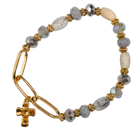 Bracelet-Eden Merry-Beaded-Cross-Grey