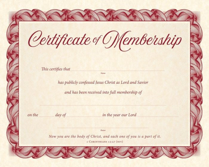 Certificate-Certificate Of Membership (1 Corinthians 12:27  NIV) (Parchment)(Pack of 6)