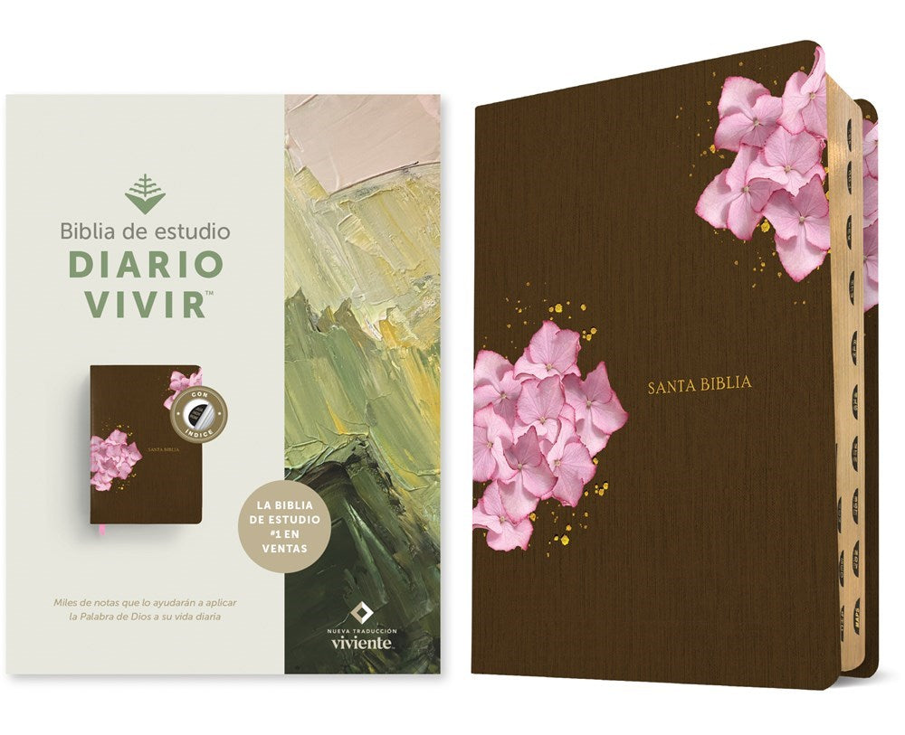 NTV Biblia de Estudio del Diario Vivir (Life Application Study Bible)-Brown/Pink LeatherLike Indexed