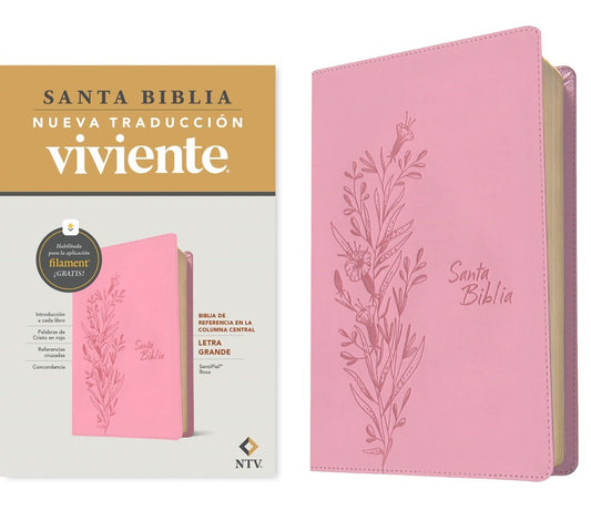 NTV Biblia de Referencia en la Columna Central  Letra Grande con Filament-Pink Leatherlike