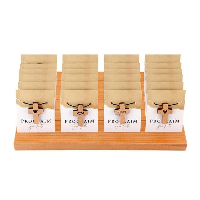 Necklace-Wood Cross Filled Display  (4 Asst.) (24 Pcs)