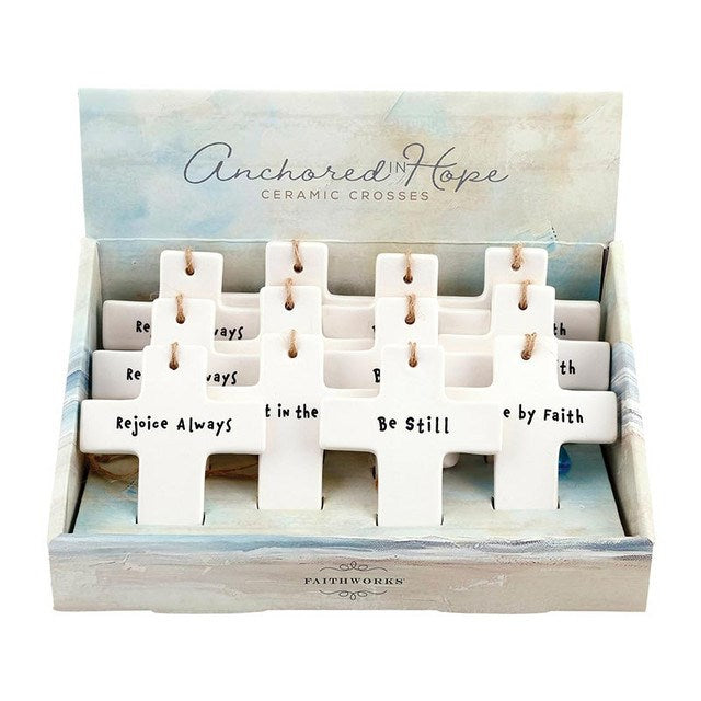 Home Decor-Anchored In Hope Crosses Filled Display (4 Asst.) (Set of 12 Pcs) (PKGT)