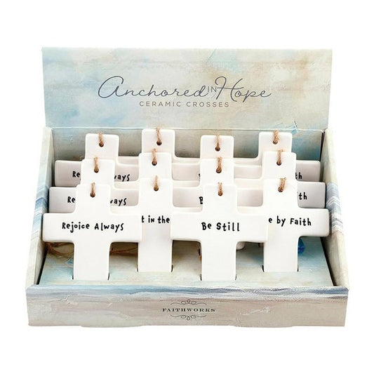 Home Decor-Anchored In Hope Crosses Filled Display (4 Asst.) (Set of 12 Pcs) (PKGT)