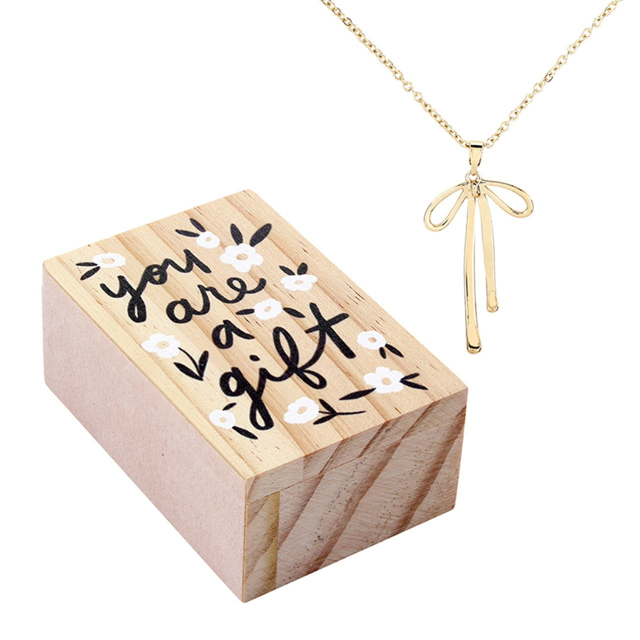 Bow Necklace-You Are A Gift in Treasure Box (#R7233)