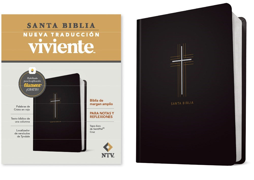 NTV Biblia de margen amplio NTV con Filament (NLT Wide Margin Bible  Filament)-Black Cross Design Hardcover LeatherLike